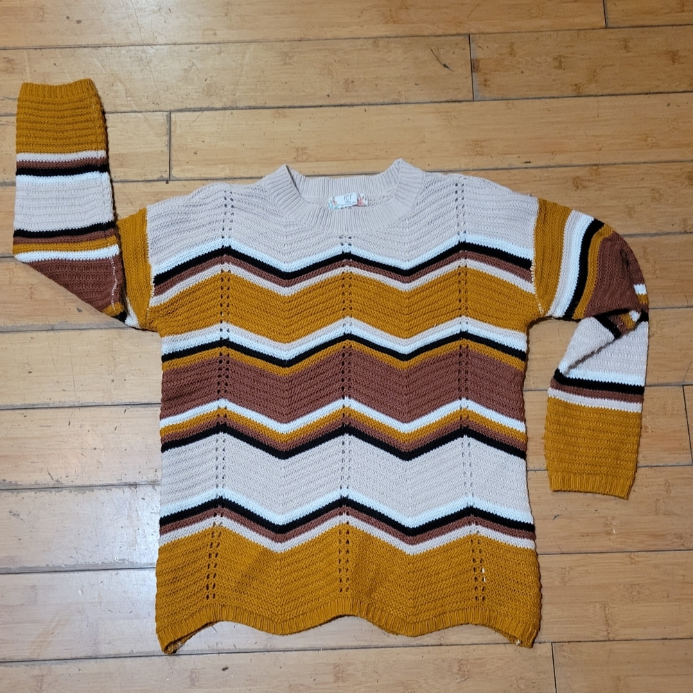 FCT Full Circle Trend Retro Chevron Knit Crewneck Swaeter Women's Small